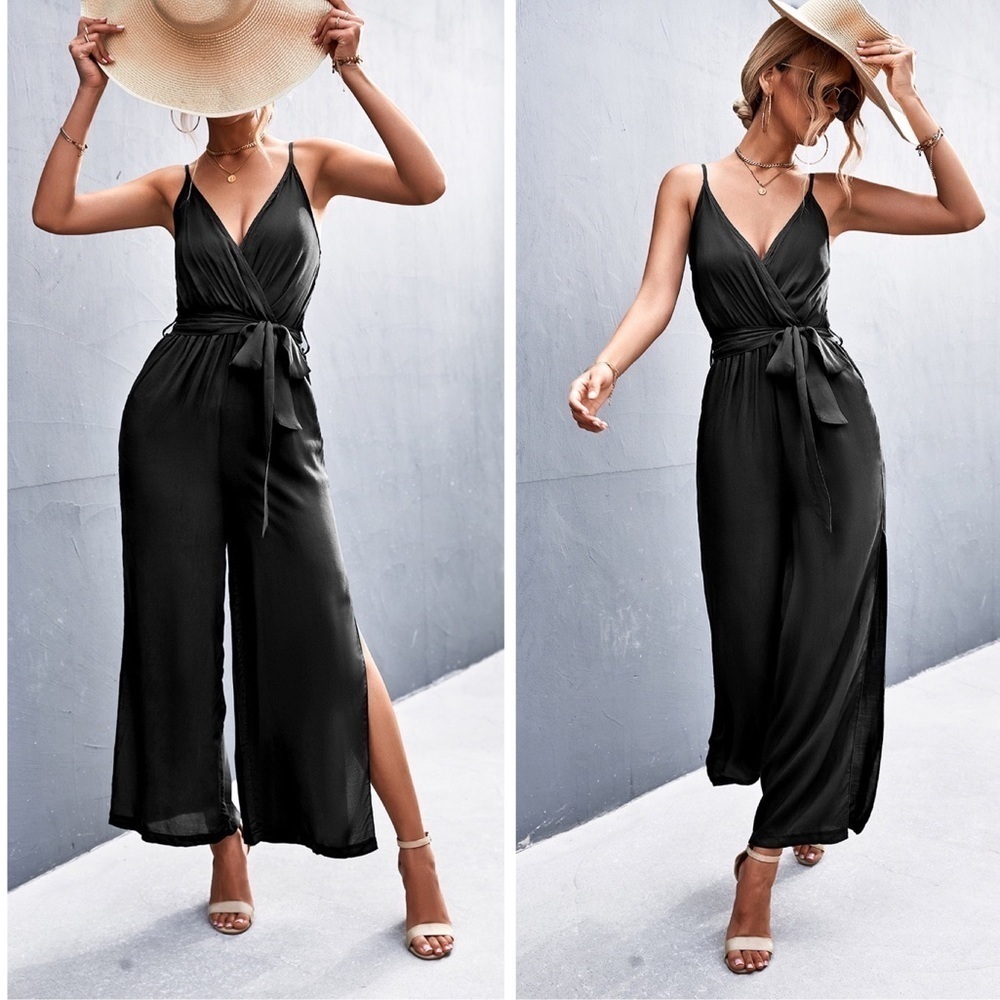 V-Neck Jumpsuit - Wide Leg